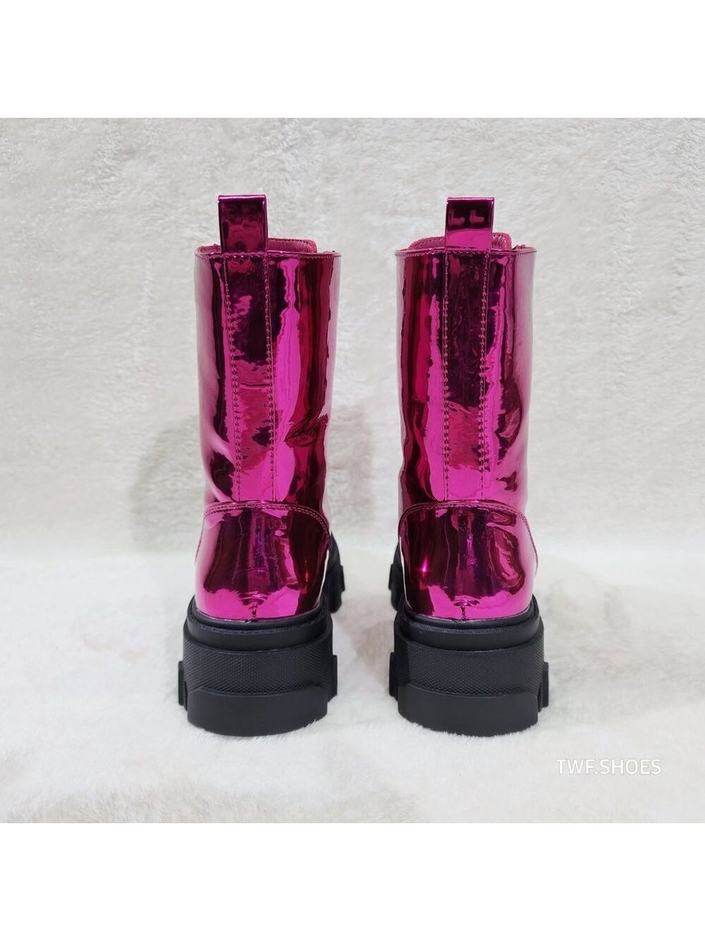 Size 6 Rowan Metallic Pink Combat Ankle Boots Rhinestone Tongue and Rope Lace - Picture 6 of 10